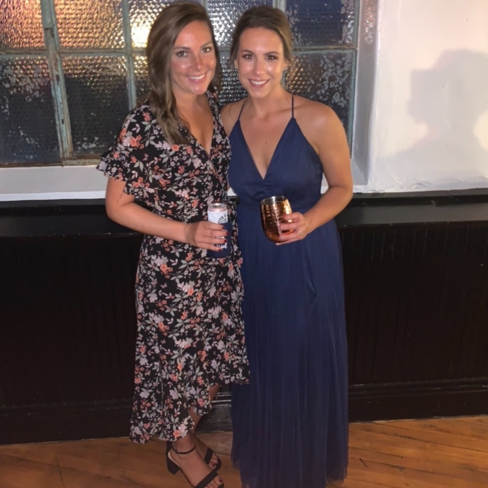 Navy tulle long dress cross cross back